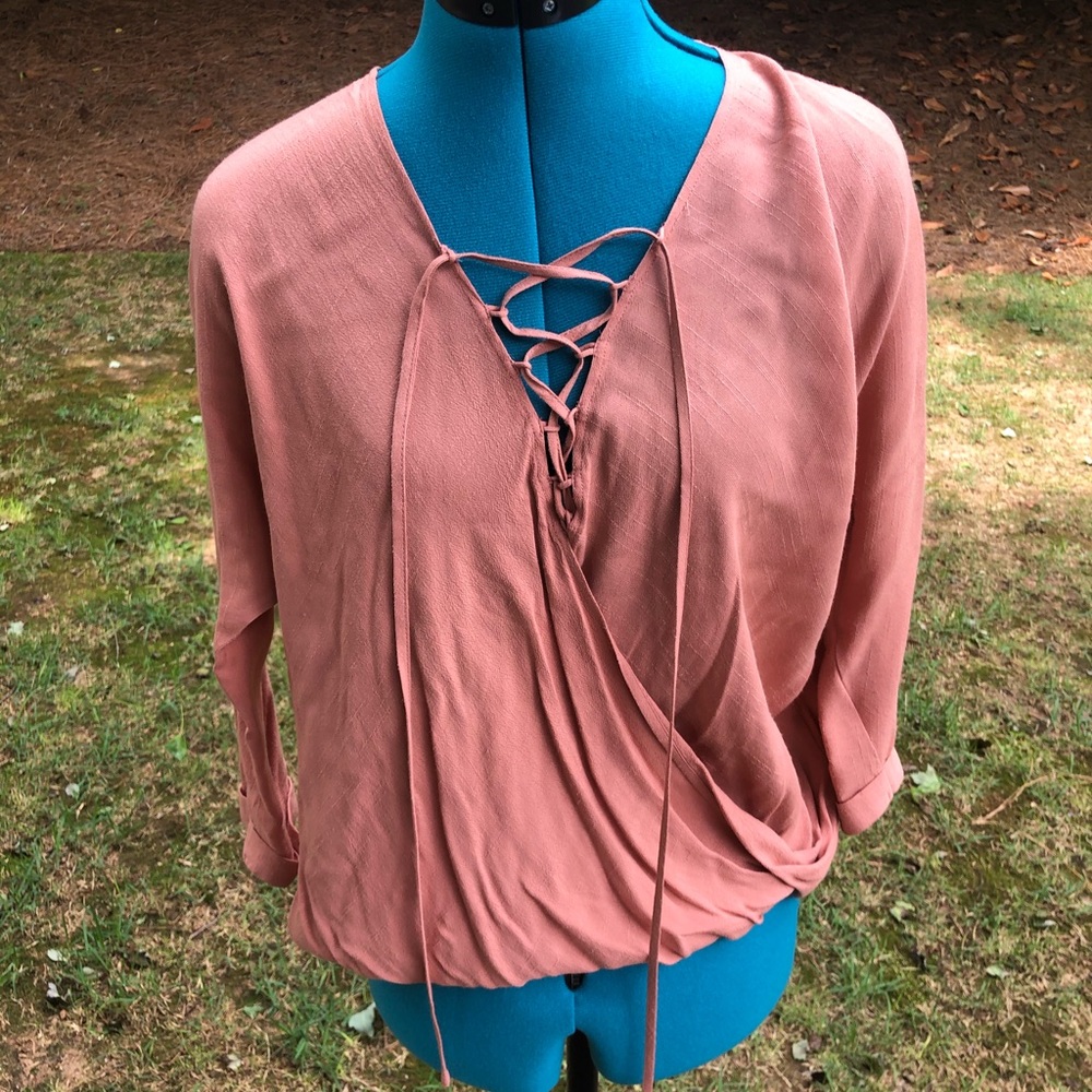 Black Swan peach lace up top